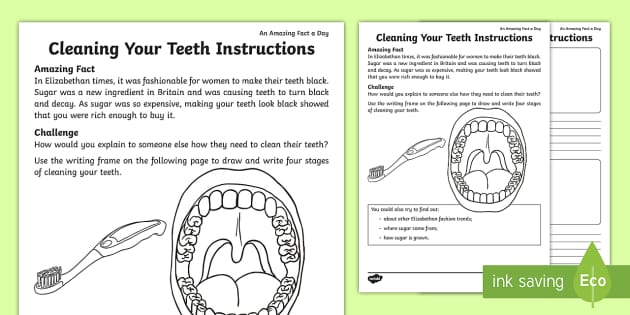Clean Your Teeth Instructions Worksheet / Worksheet - Twinkl