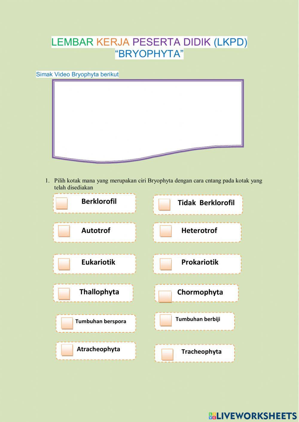 Bryophyta interactive worksheet  