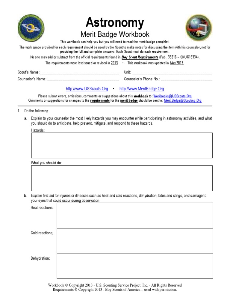 Astronomy Merit Badge Workbook | PDF | Boy Scouts Of America ...