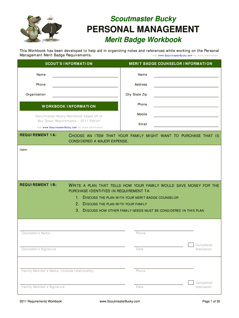 bsa scout personal management worksheet