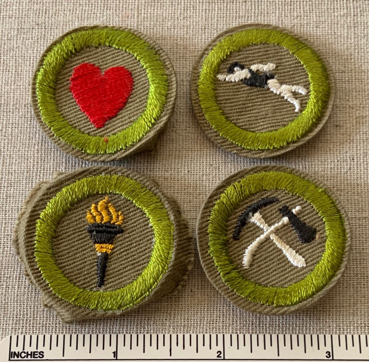 4 Vintage BOY SCOUTS OF AMERICA Crimped Merit Badge PATCHES BSA 4 Vintage BOY SCOUTS OF AMERICA Crimped Merit Badge PATCHES BSA