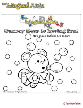 Magical Attic Sunray Bear Bubble Count Coloring Page - TeacherVision