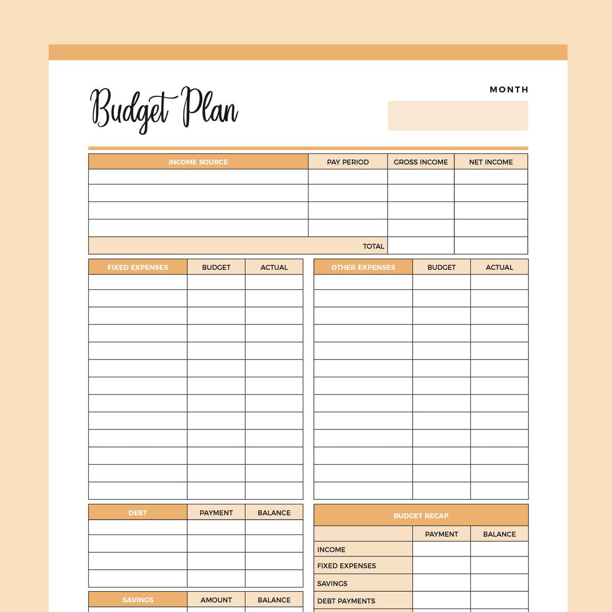 Printable Budget Worksheet | US Letter &  A4 PDF | FREE Download ...