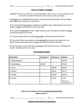 budget practice worksheet