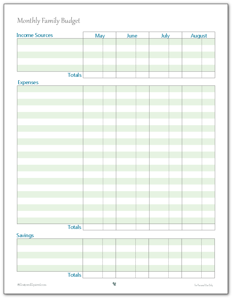 Monthly Family Budget Page 2 - Scattered Squirrel
