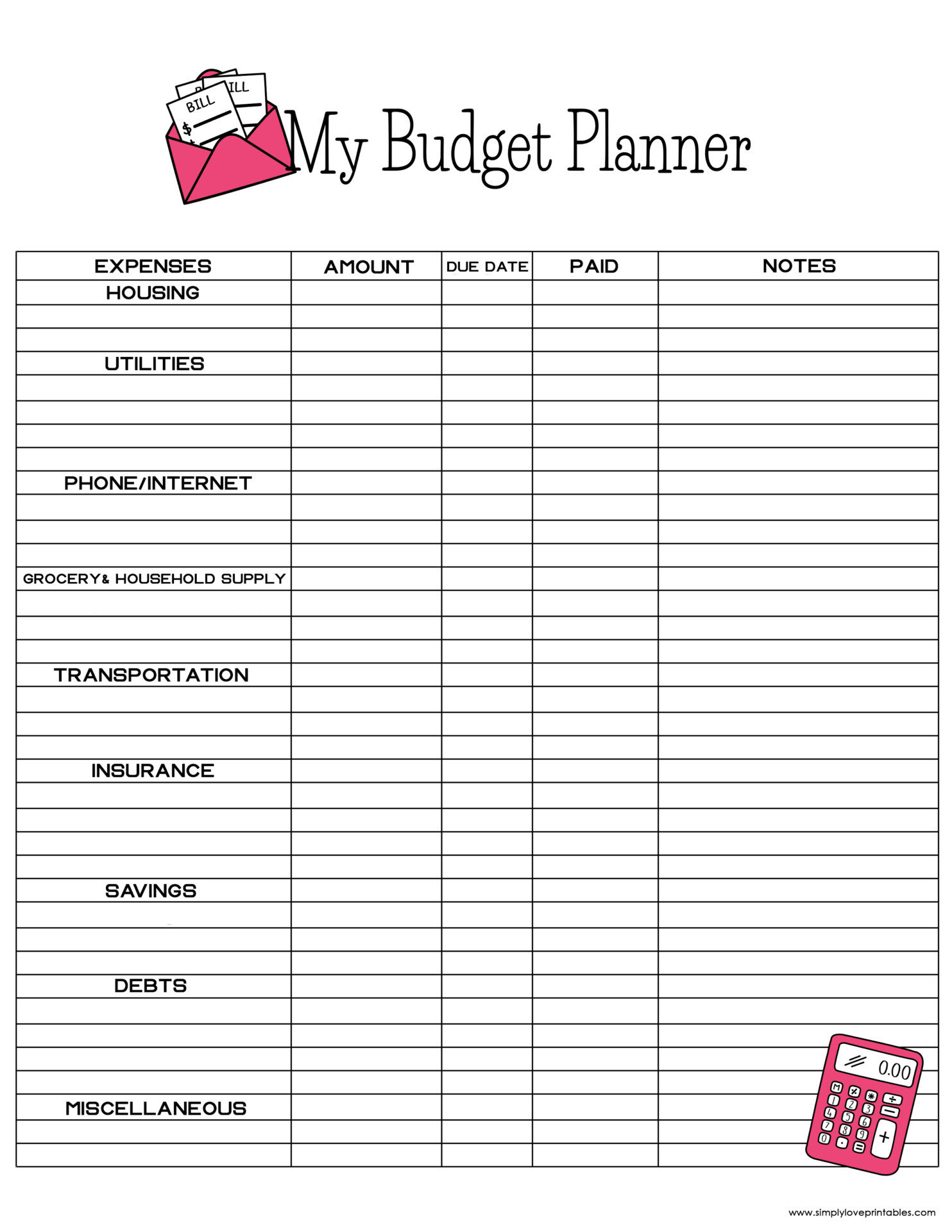 Free Printable Budget Templates | Simply Love Printables