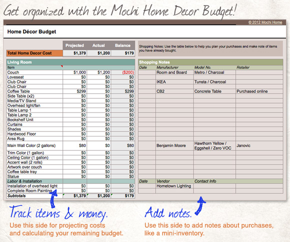 Get This Spreadsheet: Home Decor Budget - Mochi Home | Mochi Home
