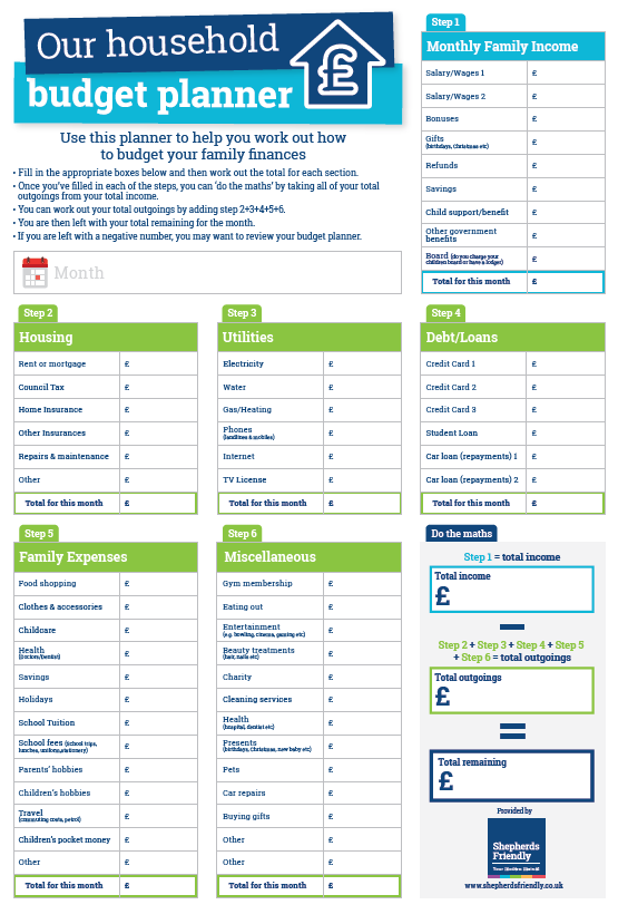 Household Budget Planner [Download] | Shepherds Friendly