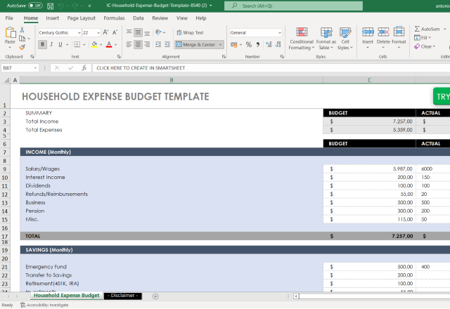 budget worksheet excel free