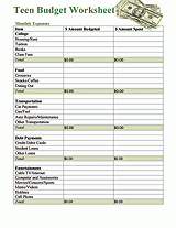 Teen Budget Worksheet Printable - FamilyEducation