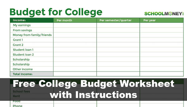 Free SchoolMoney Printable College Budget Worksheet with ...