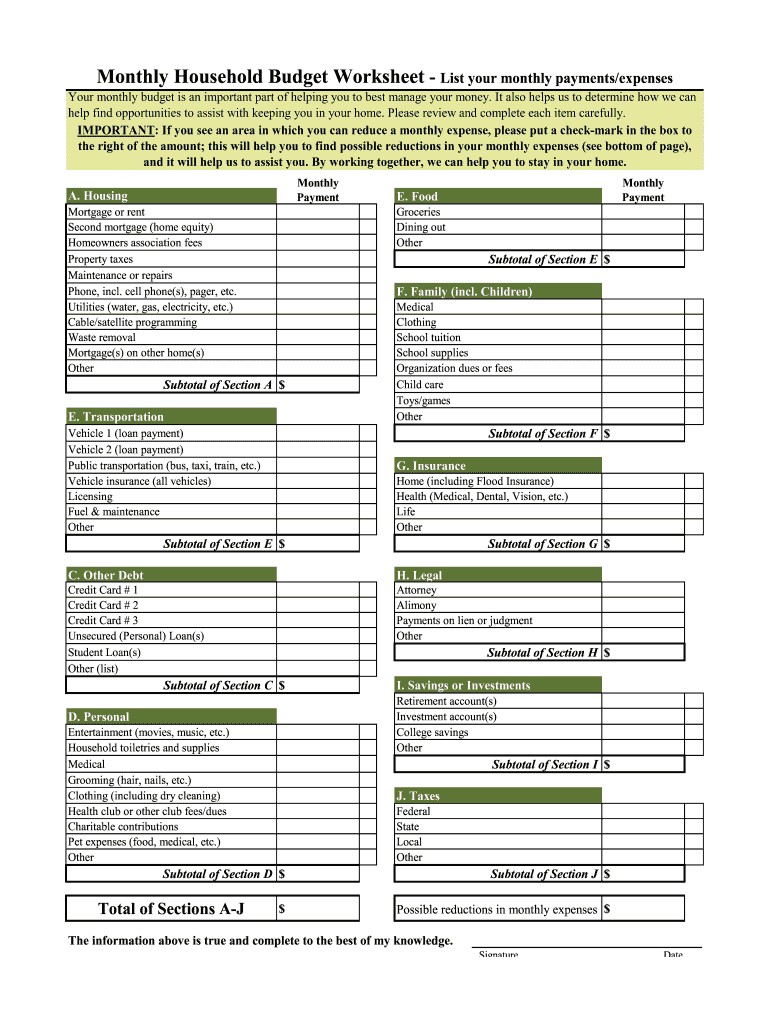 budget worksheet pdf
