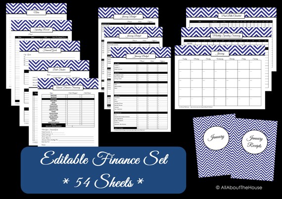 EDITABLE DARK BLUE Budget Binder Finance Organisation Printable ...