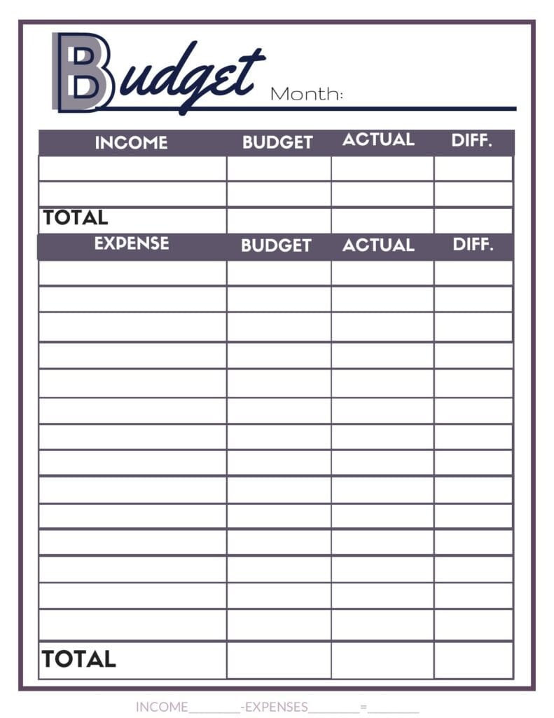 budget worksheet printable