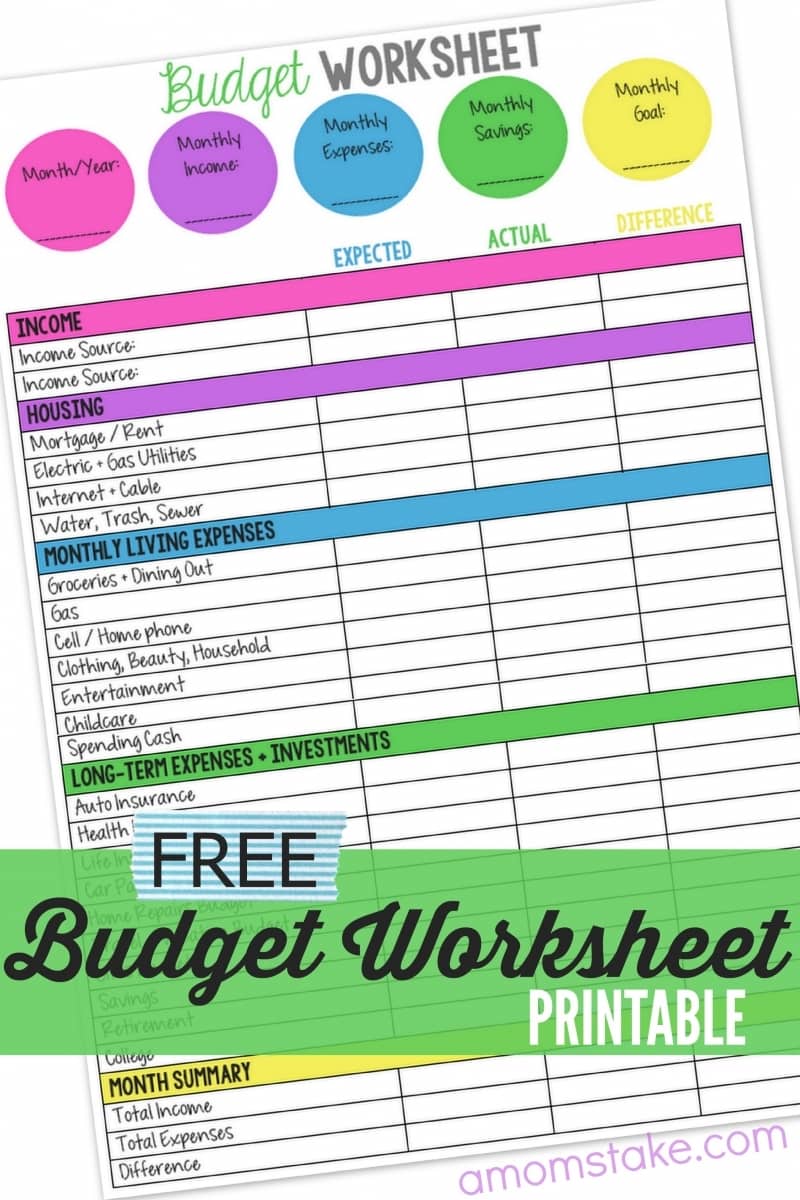 Printable Monthly Family Budget Worksheet - A Moms Take