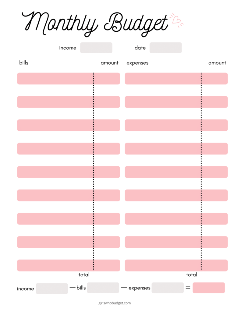 FREE Budget Worksheet Printable (&  how to get a free matching ...