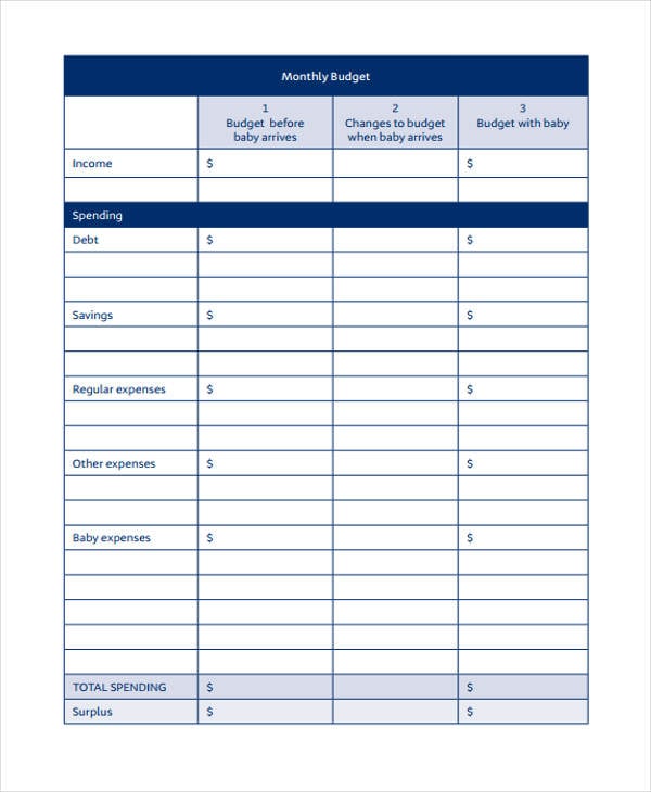 budgeting for baby worksheet