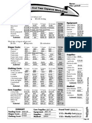 budgeting for baby worksheet