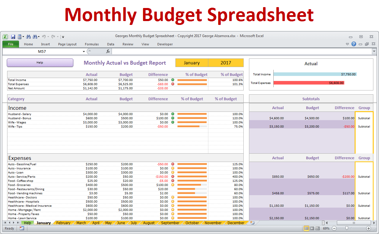 Georges Monthly Budget Spreadsheet v4.0