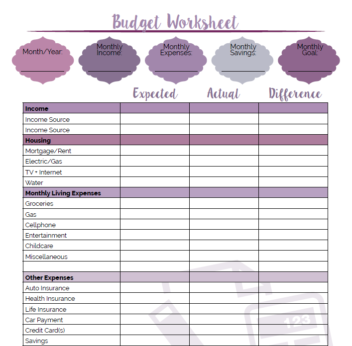budgeting worksheet for adults