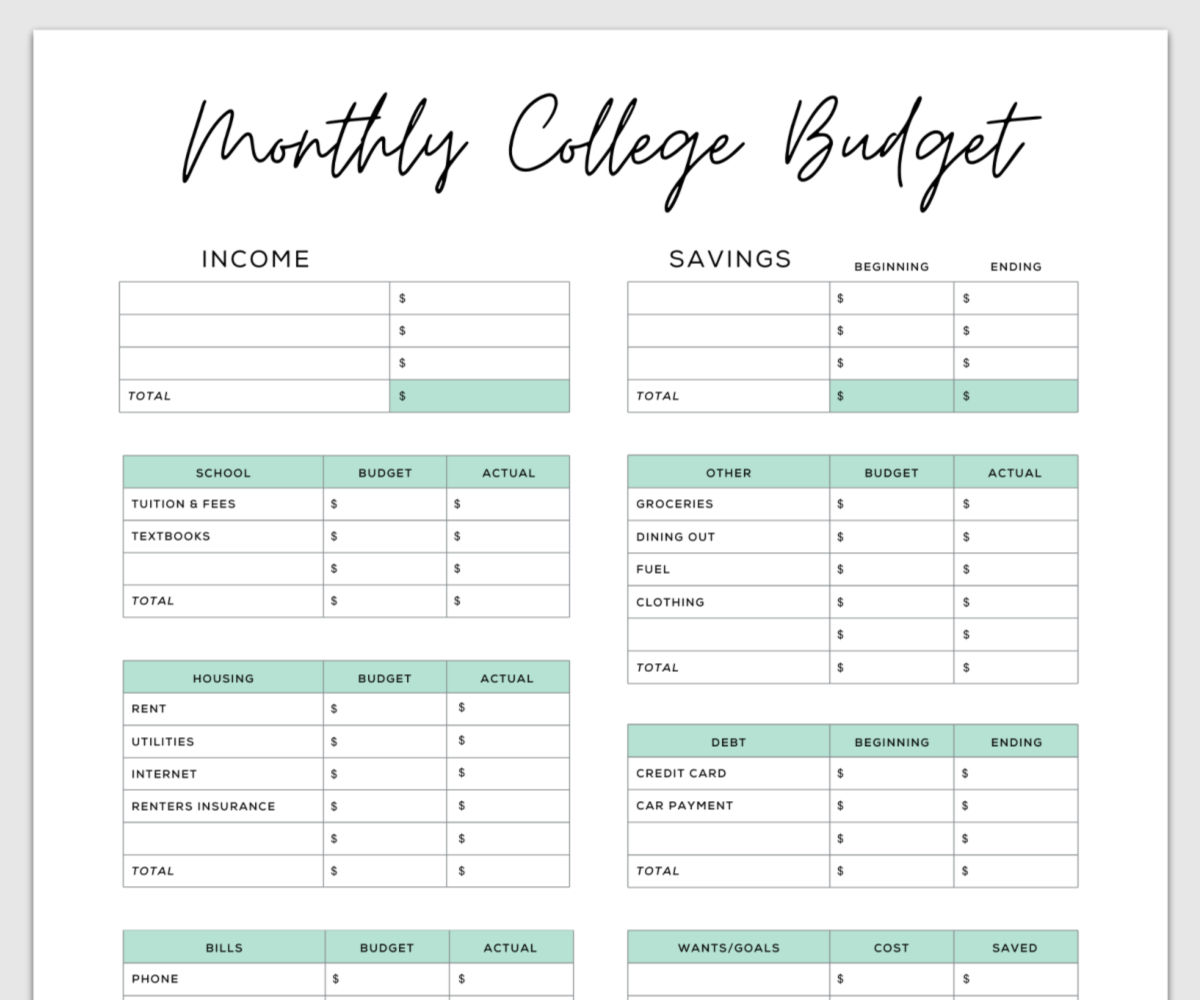 budgeting worksheet for college students