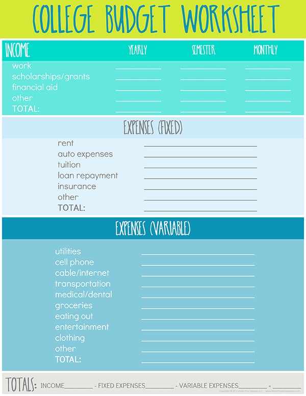 budgeting worksheet for college students