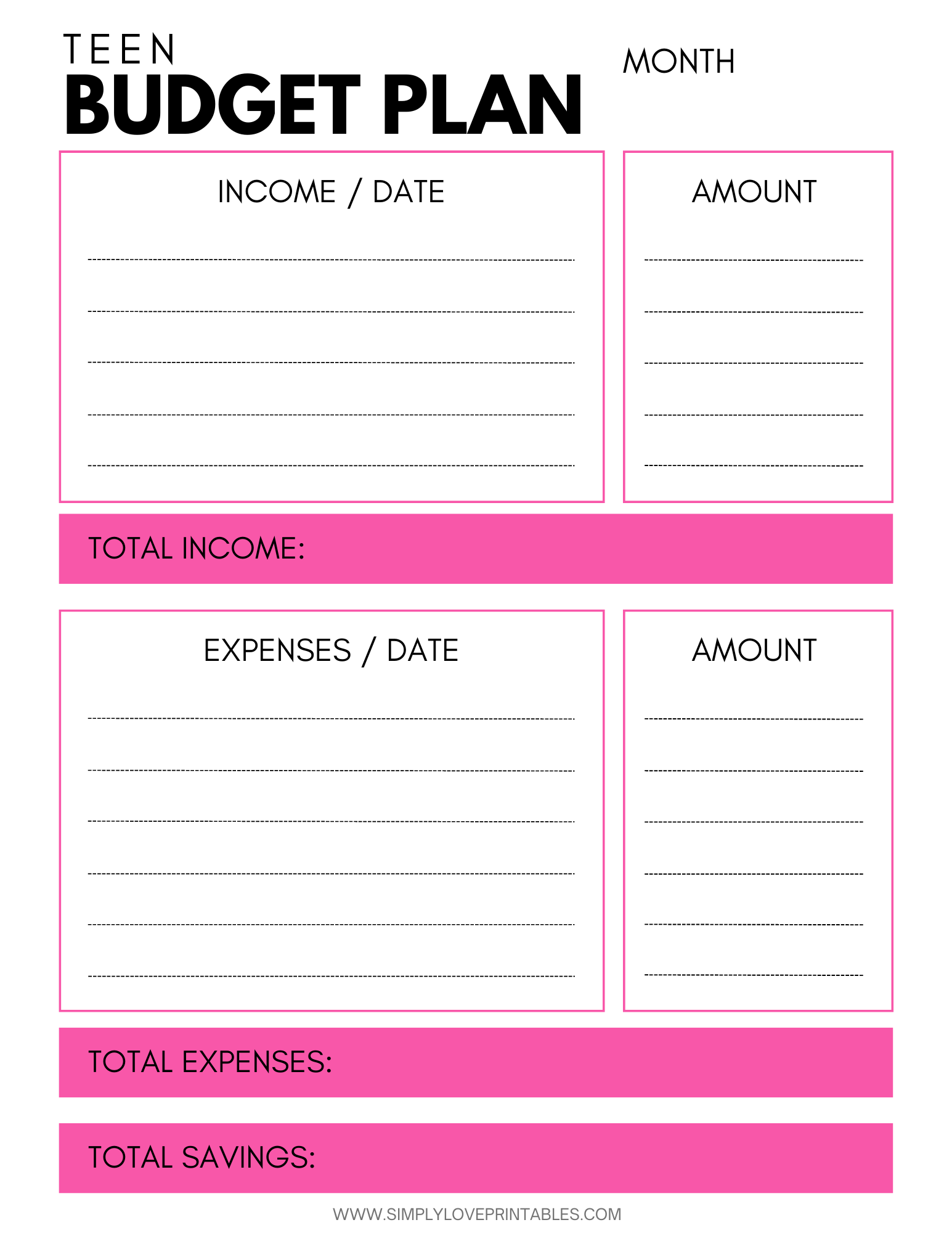 budgeting worksheet for young adults