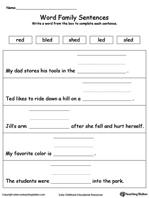 FREE* Build a Sentence: ED Word Family | MyTeachingStation.com