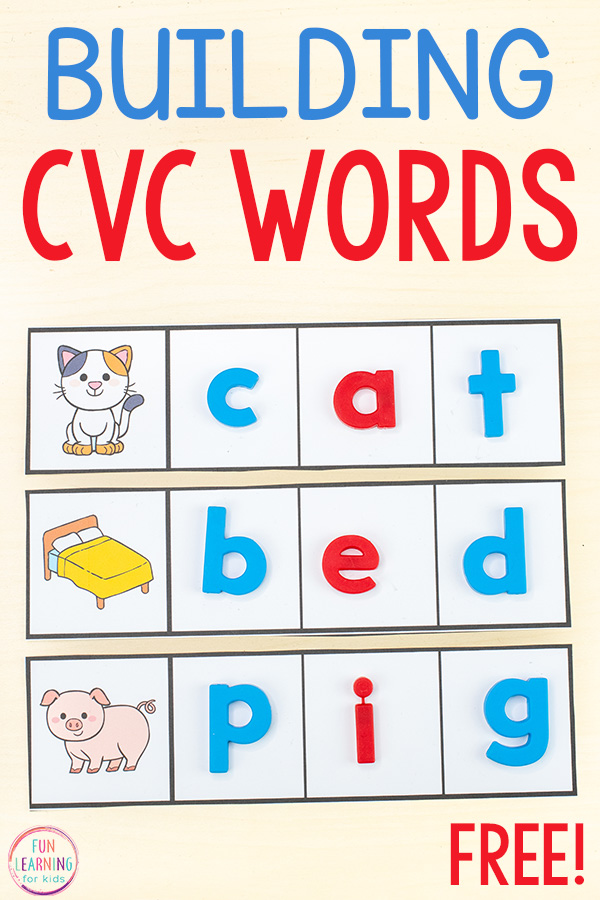 Free Printable CVC Word Building Strips for Kindergarten