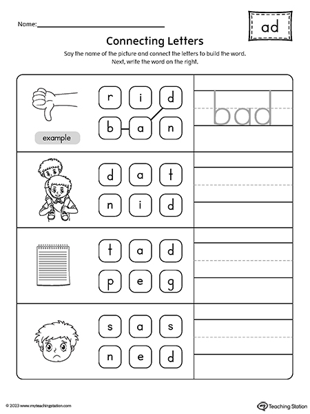 AD Word Family Build Words Worksheet | MyTeachingStation.com
