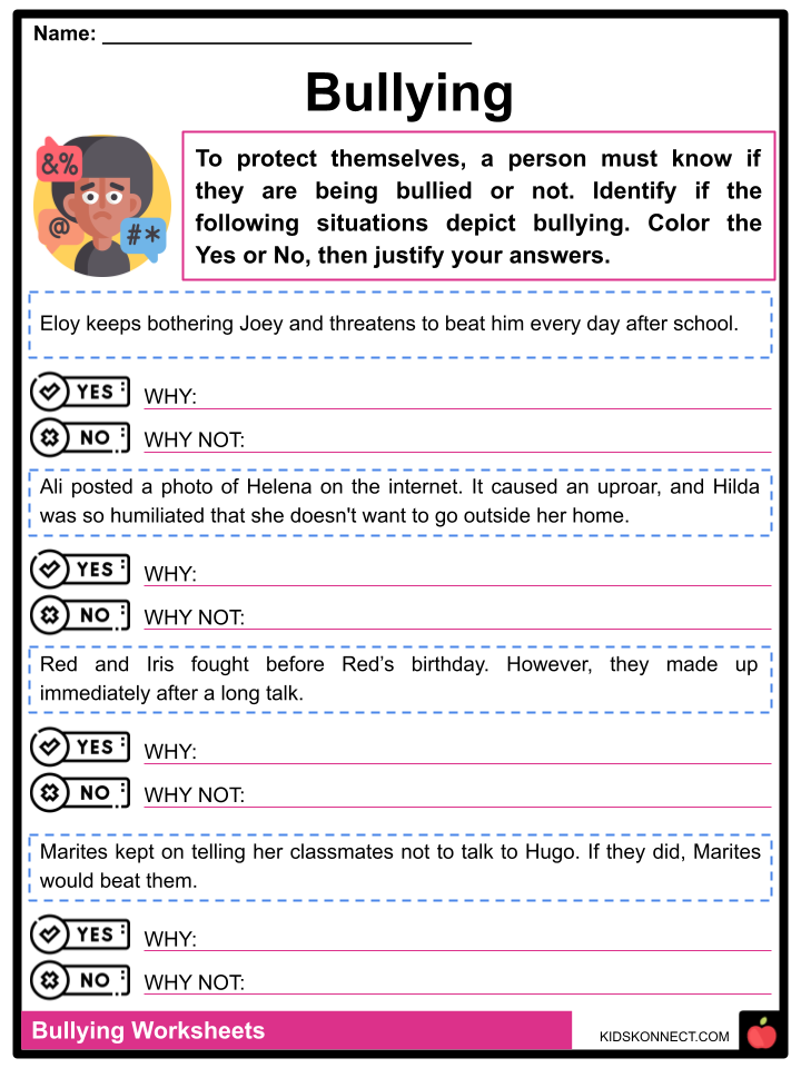 Bullying Worksheets &  Facts | Definition, Types, Response