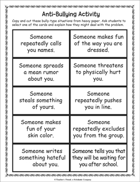 bullying activity sheets