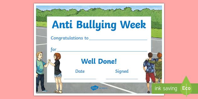 bullying certificates