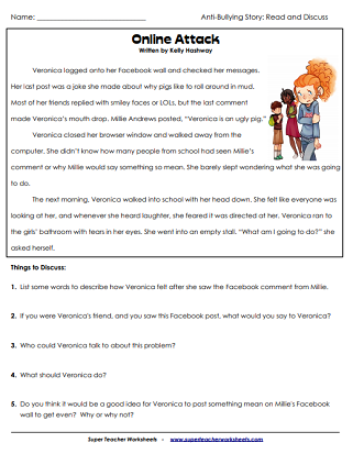 bullying worksheet for elementary students