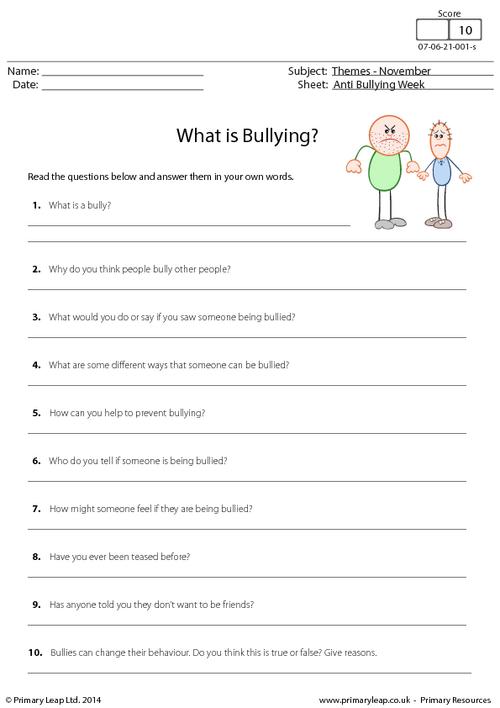 bullying worksheet for elementary students