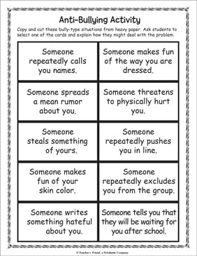 Anti-Bullying Activity: Social Situations | Printable Lesson Plans ...