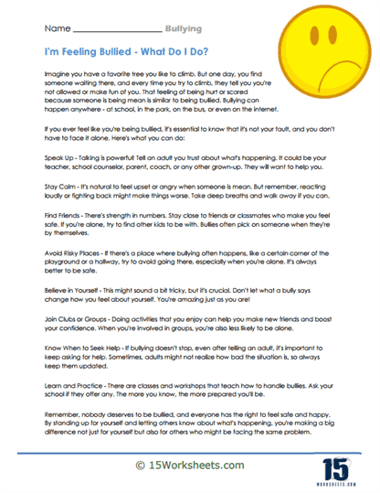 bullying worksheet for kindergarten