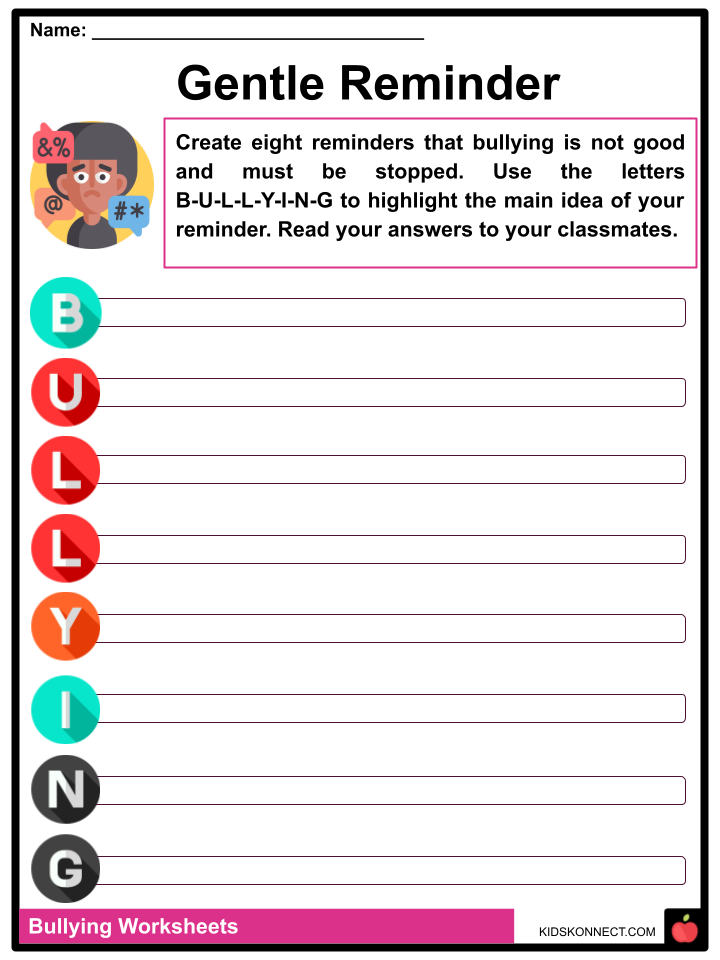 bullying worksheet for primary students
