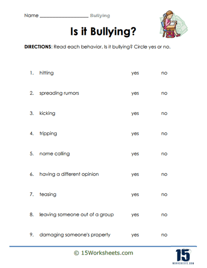 bullying worksheet