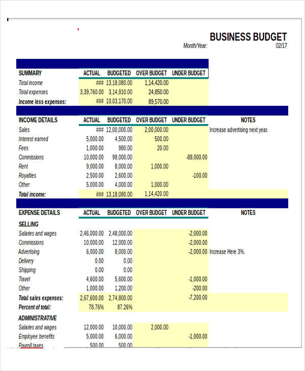 business budget worksheet