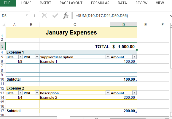 business expenses worksheet