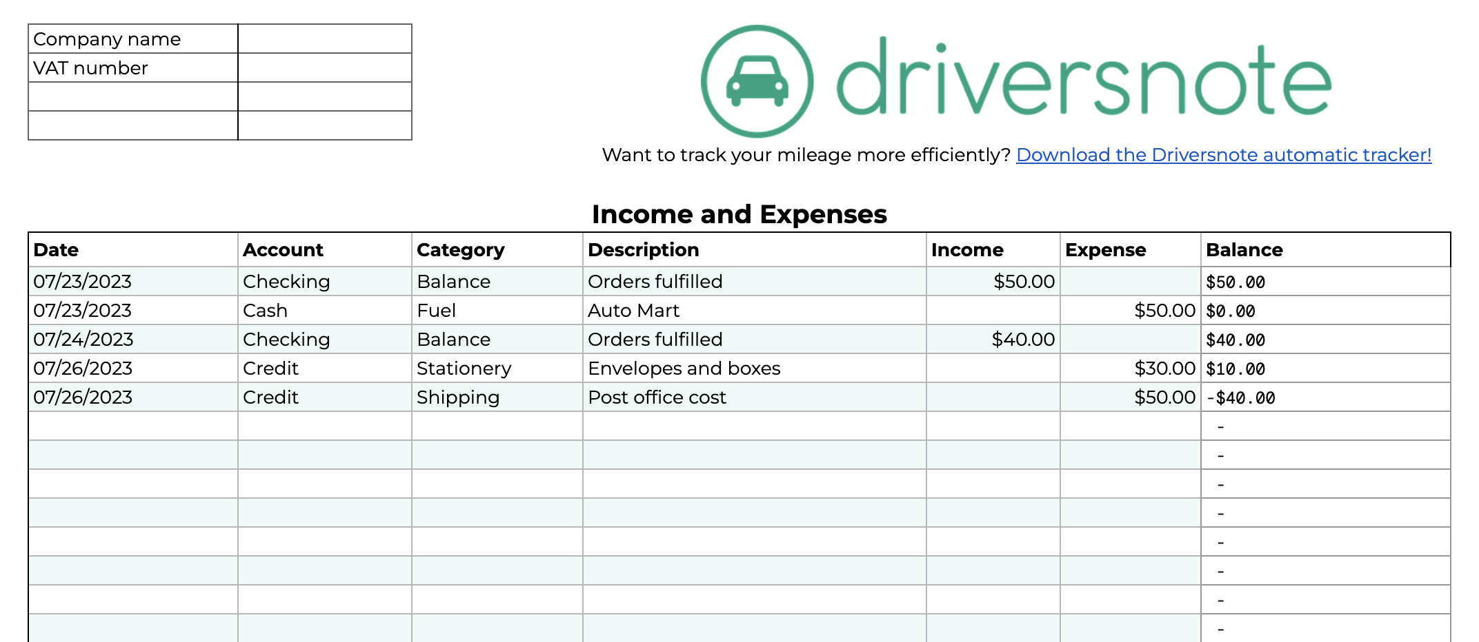 business expenses worksheet