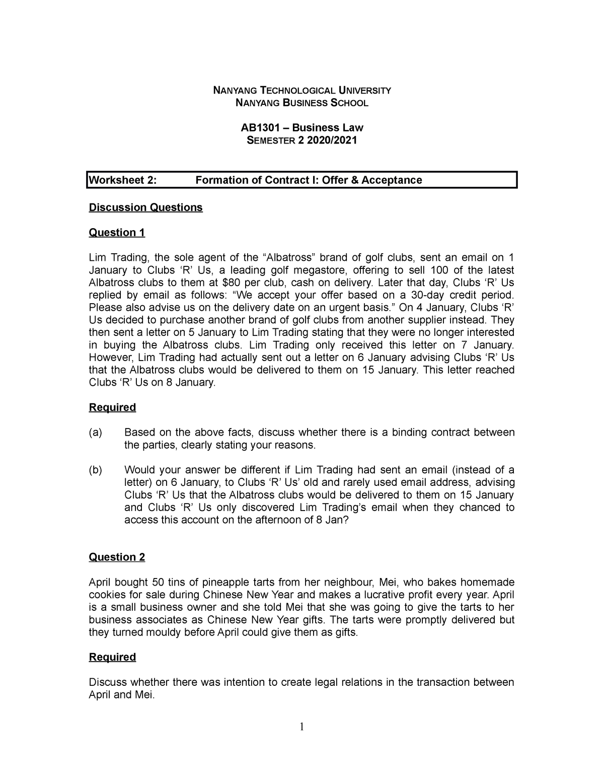 Worksheet 2 Qns - NANYANG TECHNOLOGICAL UNIVERSITY NANYANG ...