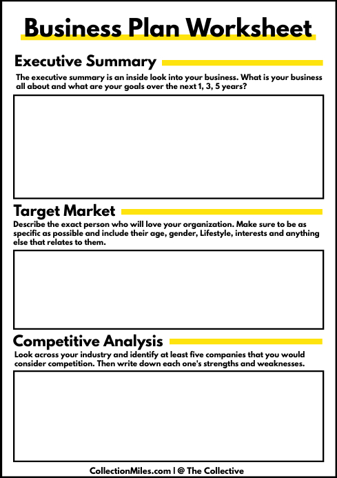 business plan worksheet