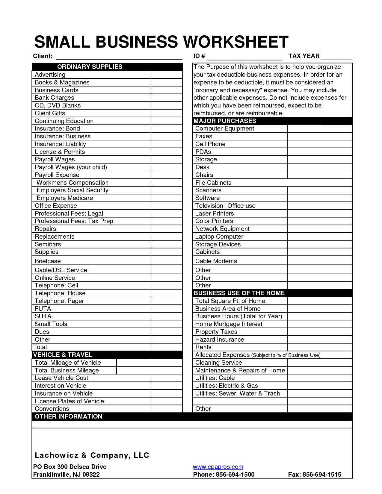 business use of home worksheet