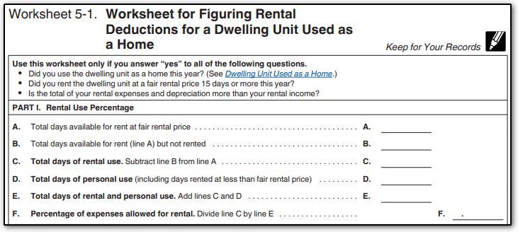 business use of home worksheet