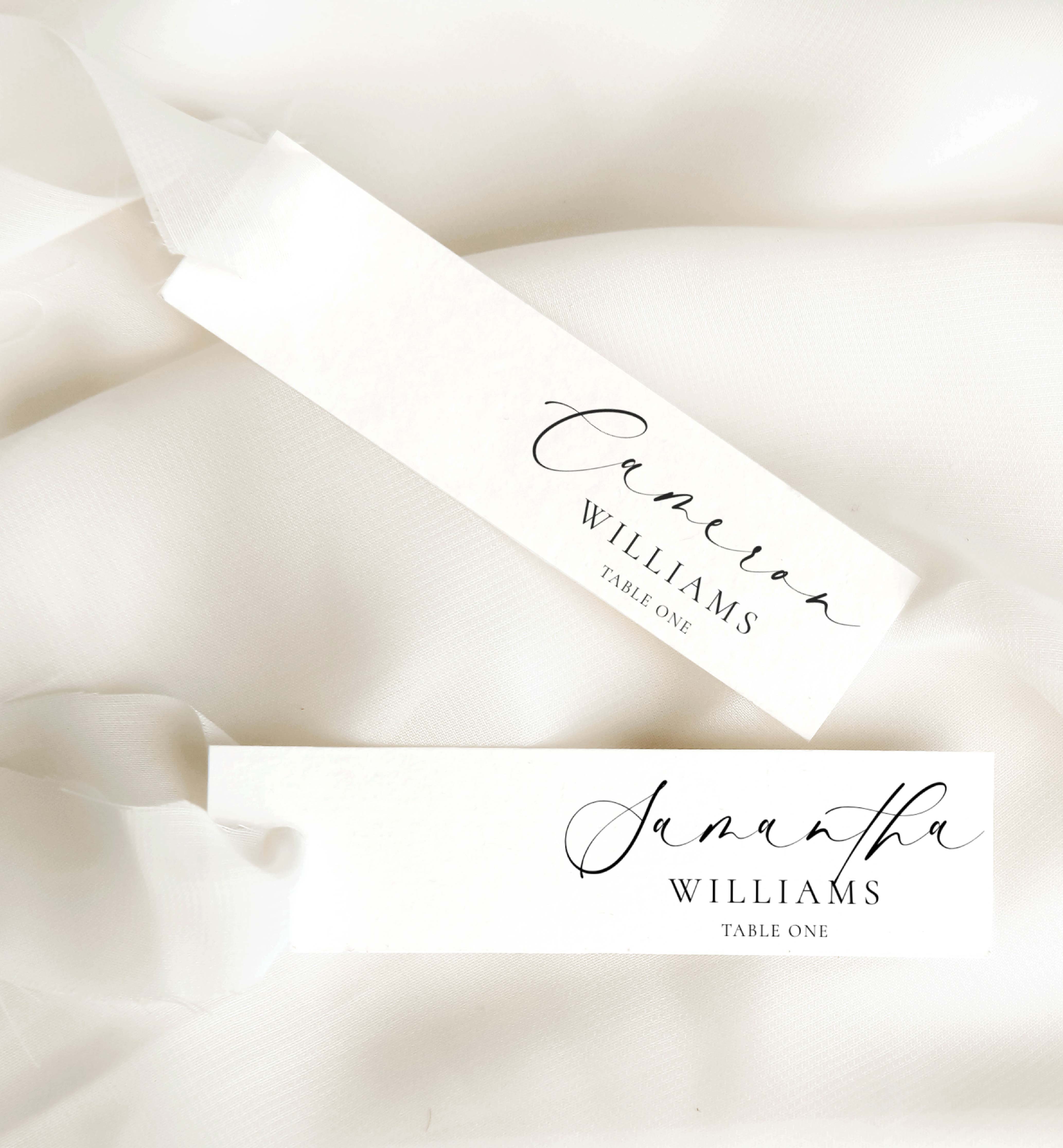 Ellesmere White | Printable Slim Place Cards Template - Black Bow ...