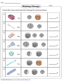UK Money - Making Change Worksheets