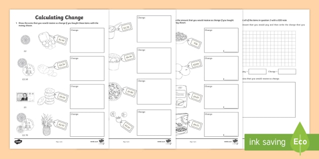 Calculating Change KS1 Worksheet (teacher made) - Twinkl