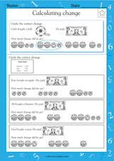 Calculating Change - Math Practice Worksheet (Grade 3) - TeacherVision